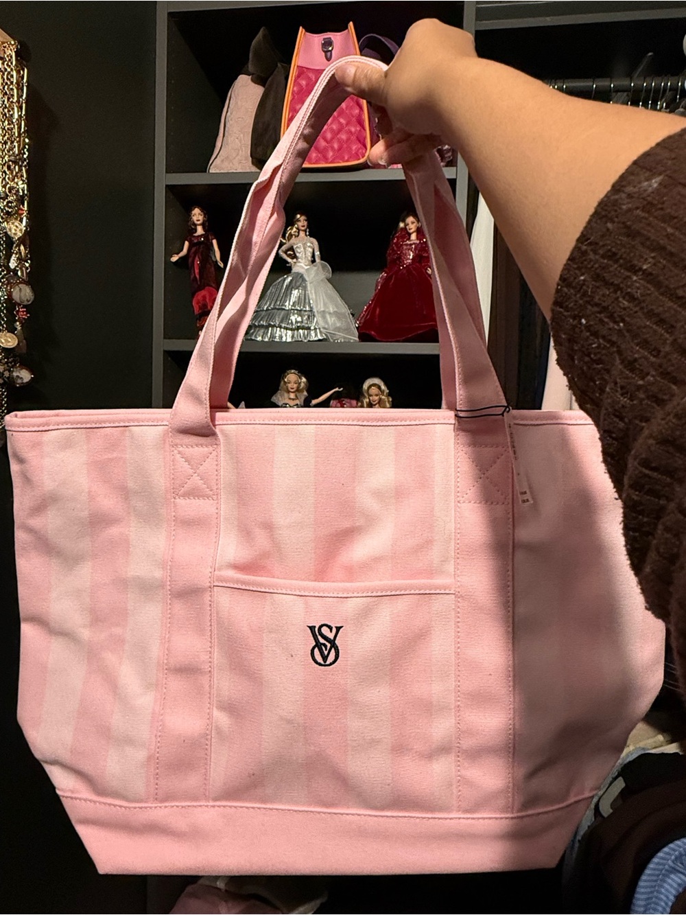 2/$60 💕 victoria’s secret large pink striped canvas tote